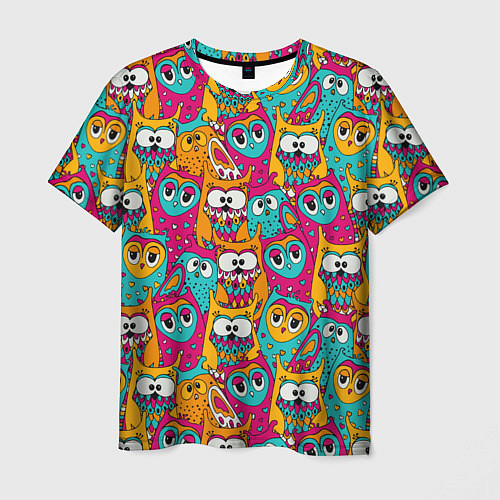 Мужская футболка Совы разноцветные / 3D-принт – фото 1