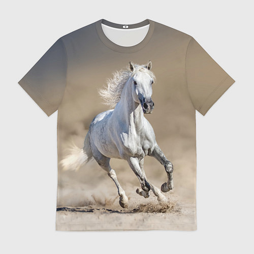 Мужская футболка Белый конь - галоп / 3D-принт – фото 1