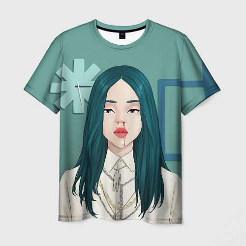 Мужская футболка Billie Eilish: Turquoise Hair / 3D-принт – фото 1