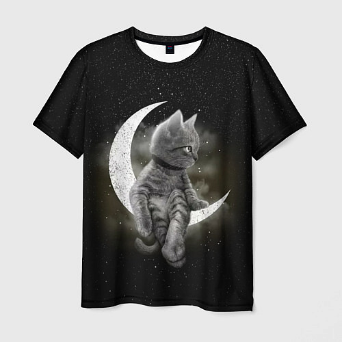 Мужская футболка Кот на луне / 3D-принт – фото 1
