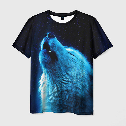 Мужская футболка Волк воет на луну / 3D-принт – фото 1