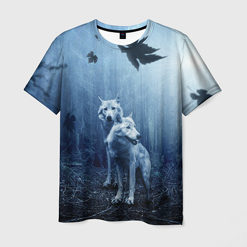 Мужская футболка Волки в тёмном лесу / 3D-принт – фото 1