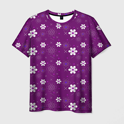 Мужская футболка Узор цветы на фиолетовом фоне / 3D-принт – фото 1
