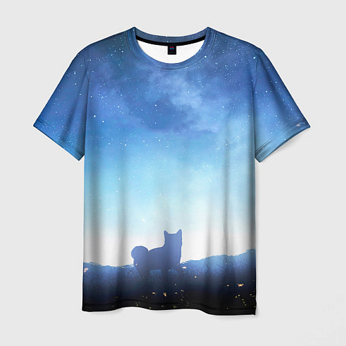 Мужская футболка Силуэт корги ночь космос дымка / 3D-принт – фото 1