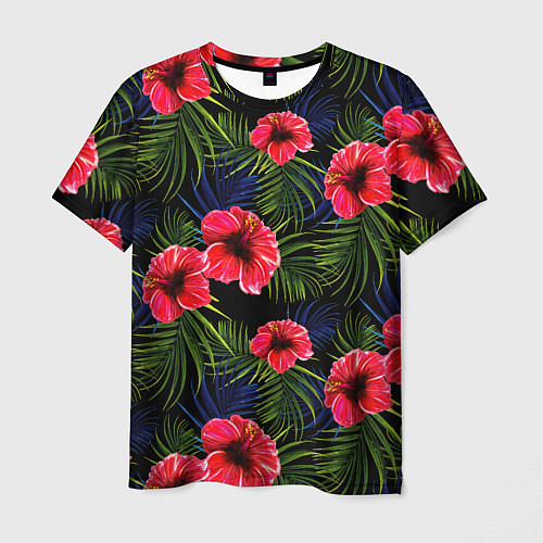 Мужская футболка Тропические цветы и листья / 3D-принт – фото 1