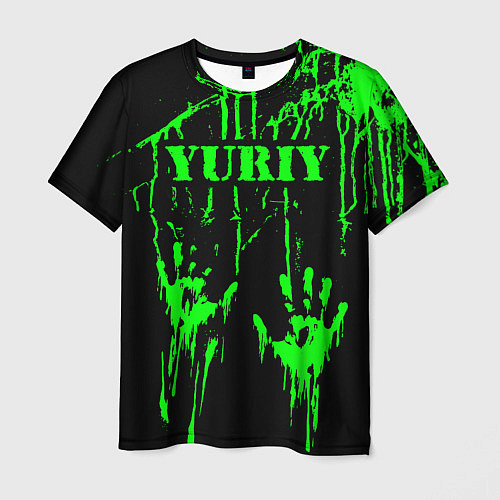 Мужская футболка Юрий следы рук в зеленой краске / 3D-принт – фото 1