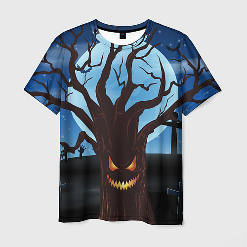 Мужская футболка Жуткое дерево на кладбище / 3D-принт – фото 1