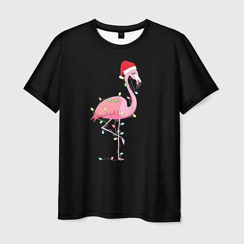 Мужская футболка Новогодний Фламинго / 3D-принт – фото 1
