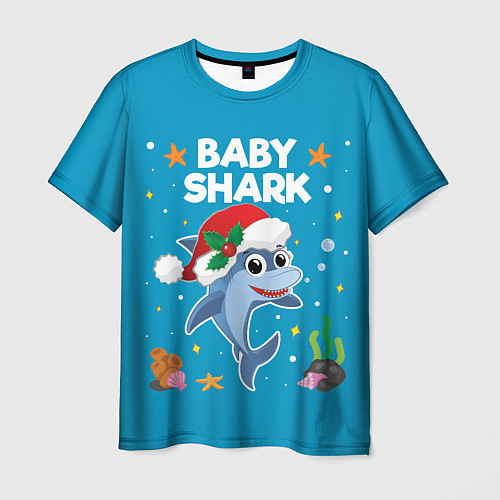 Мужская футболка Новогодний Baby Shark / 3D-принт – фото 1