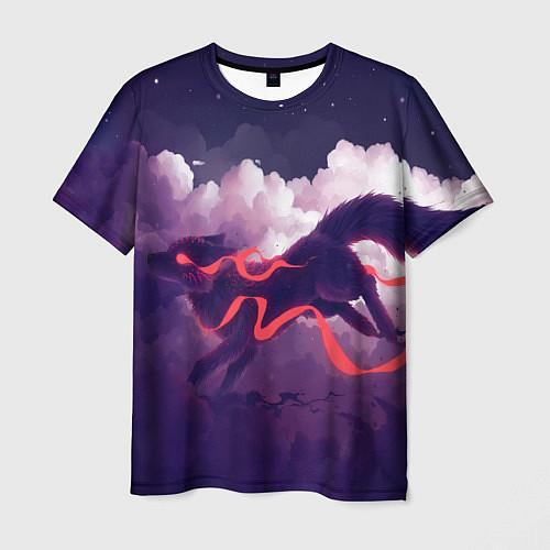 Мужская футболка Лиса бежит по облакам / 3D-принт – фото 1