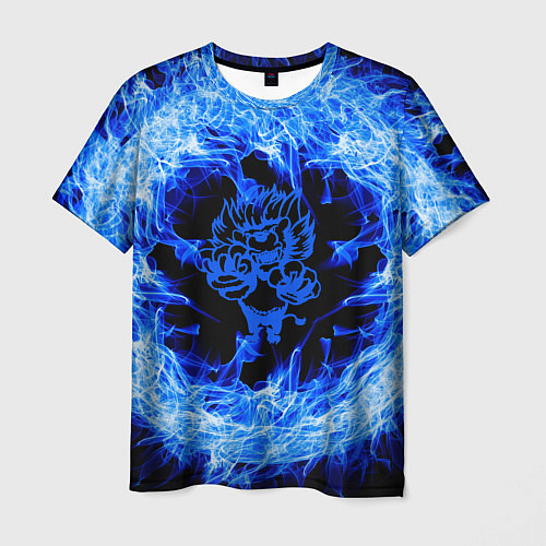 Мужская футболка Лев в синем пламени / 3D-принт – фото 1