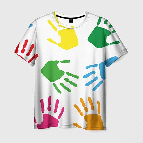 Мужская футболка Цветные ладошки - Детский узор / 3D-принт – фото 1