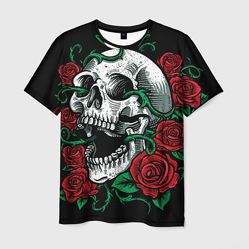 Мужская футболка Череп и Розы / 3D-принт – фото 1