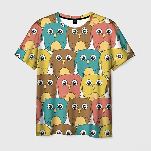 Мужская футболка Разноцветные совы / 3D-принт – фото 1