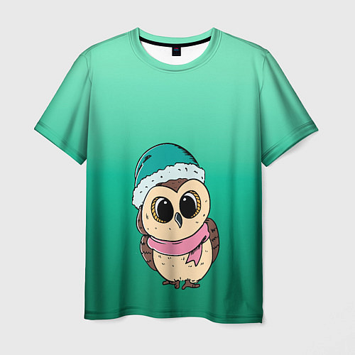 Мужская футболка Сова в шапке и шарфике / 3D-принт – фото 1