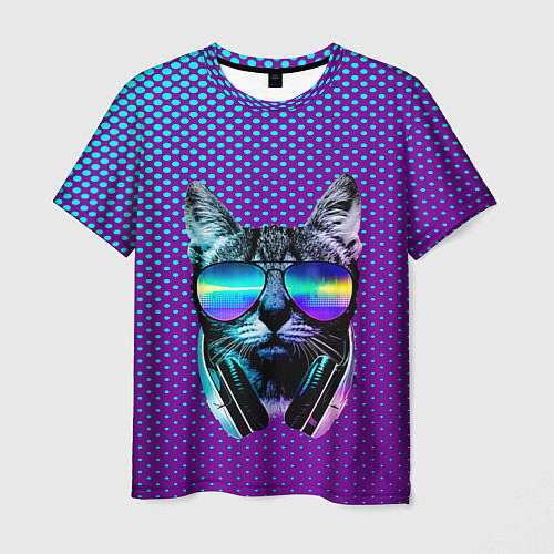 Мужская футболка Кот очки наушники модный / 3D-принт – фото 1