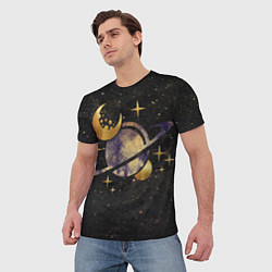 Футболка мужская Сатурн, луна, спутник и звезды, цвет: 3D-принт — фото 2