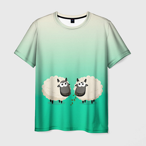 Мужская футболка Две овечки пасутся на лугу / 3D-принт – фото 1