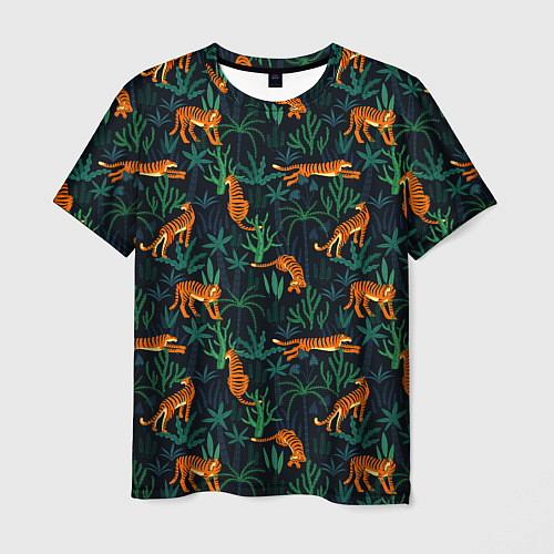Мужская футболка Паттерн из Тигров и Растений / 3D-принт – фото 1