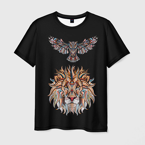 Мужская футболка Лев и Сова / 3D-принт – фото 1