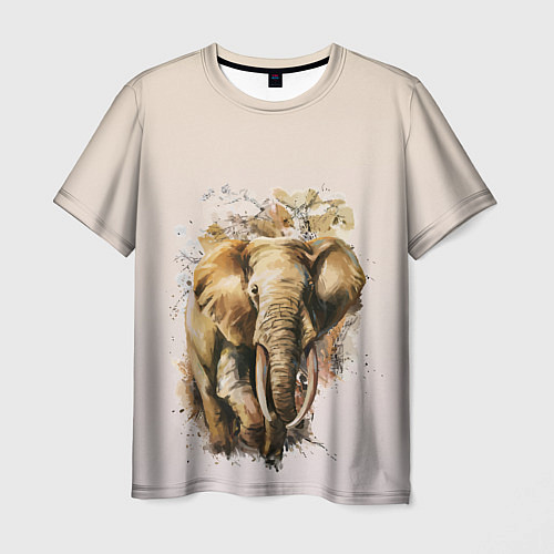 Мужская футболка Акварельный слон брызги / 3D-принт – фото 1