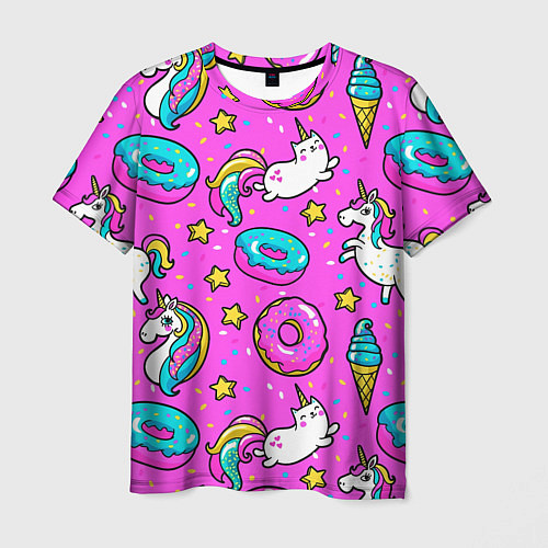 Мужская футболка Единороги с пончиками / 3D-принт – фото 1