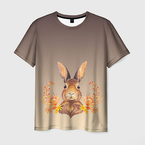 Мужская футболка Заяц в цветочках / 3D-принт – фото 1