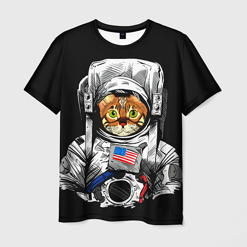 Мужская футболка Кот Космонавт США / 3D-принт – фото 1