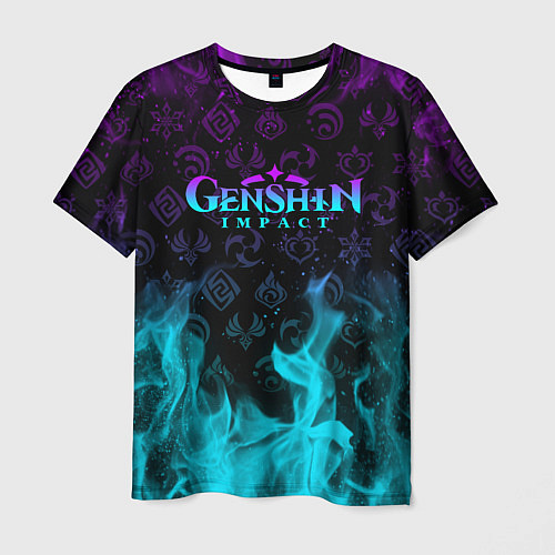 Мужская футболка GENSHIN IMPACT НЕОНОВЫЙ ОГОНЬ / 3D-принт – фото 1
