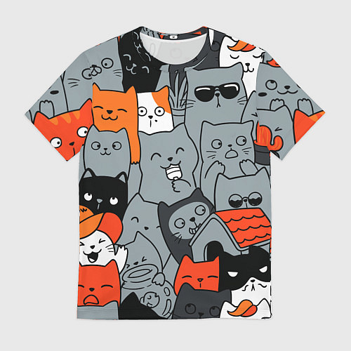 Мужская футболка Разноцветные коты / 3D-принт – фото 1