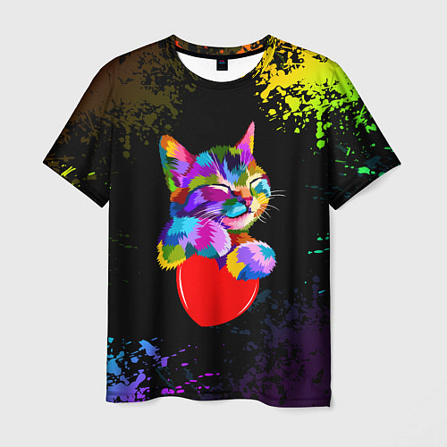 Мужская футболка РАДУЖНЫЙ КОТИК RAINBOW KITTY / 3D-принт – фото 1