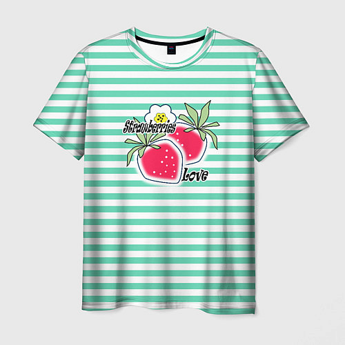 Мужская футболка Цветы и ягоды земляники / 3D-принт – фото 1