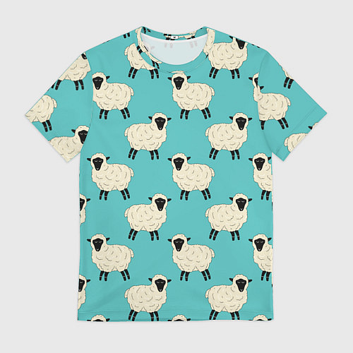 Мужская футболка Овечки паттерн на бирюзовом / 3D-принт – фото 1