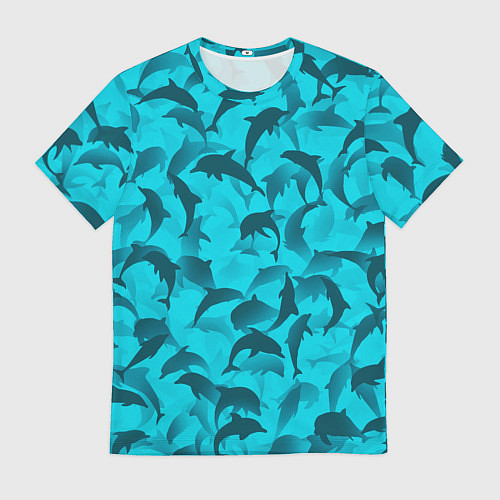 Мужская футболка Синий камуфляж с дельфинами / 3D-принт – фото 1