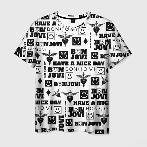 Мужская футболка BON JOVI ЛОГОБОМБИНГ БОН ДЖОВИ ПАТТЕРН / 3D-принт – фото 1