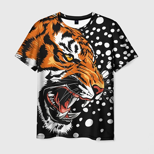 Мужская футболка Амурский тигр и снегопад / 3D-принт – фото 1