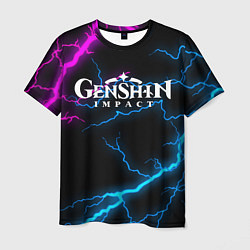 Футболка мужская GENSHIN IMPACT NEON FLASH НЕОНОВЫЕ РАЗРЯДЫ МОЛНИЙ, цвет: 3D-принт