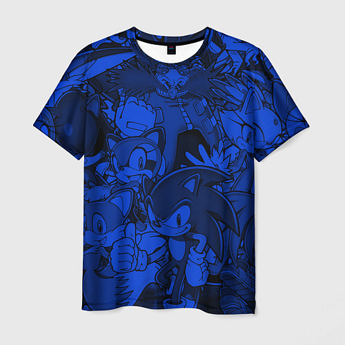 Мужская футболка SONIC BLUE PATTERN СИНИЙ ЁЖ / 3D-принт – фото 1