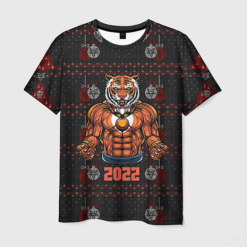 Мужская футболка Новогодний качок-тигр / 3D-принт – фото 1