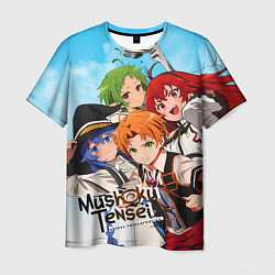 Футболка мужская Реинкарнация безработного главные герои, цвет: 3D-принт