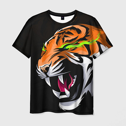 Мужская футболка Тигр, с зелеными глазами / 3D-принт – фото 1