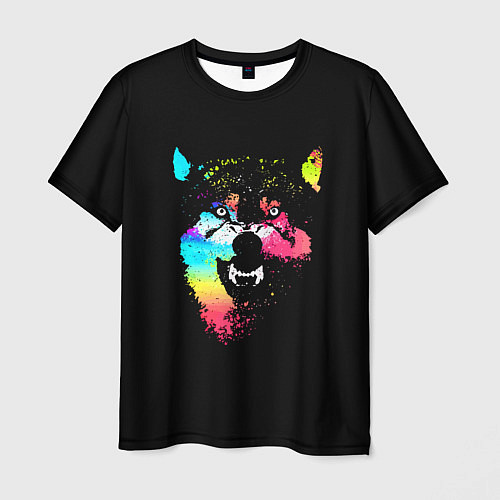 Мужская футболка Неоновый свирепый волк / 3D-принт – фото 1
