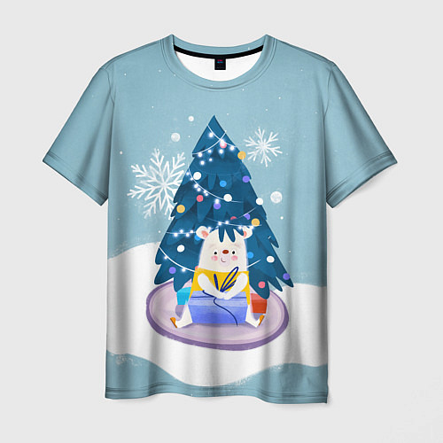 Мужская футболка Медвежонок под новогодней елкой / 3D-принт – фото 1