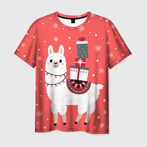 Мужская футболка Лама Новый год / 3D-принт – фото 1