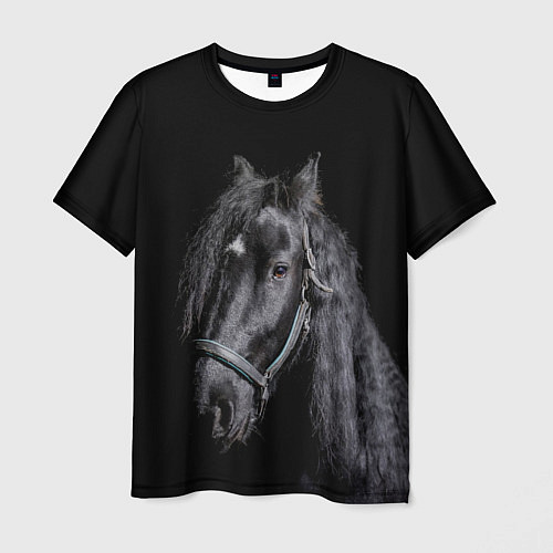 Мужская футболка Лошадь на черном фоне / 3D-принт – фото 1