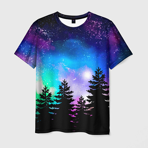 Мужская футболка Космический лес, елки и звезды / 3D-принт – фото 1