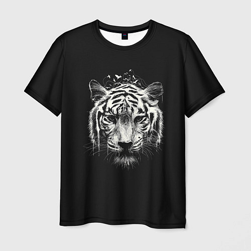 Мужская футболка Черно-Белый Тигр Head / 3D-принт – фото 1