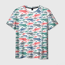 Футболка мужская Разноцветные Акулы, цвет: 3D-принт