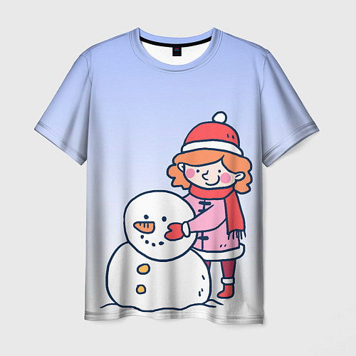 Мужская футболка Девочка лепит снеговика / 3D-принт – фото 1