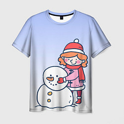 Футболка мужская Девочка лепит снеговика, цвет: 3D-принт
